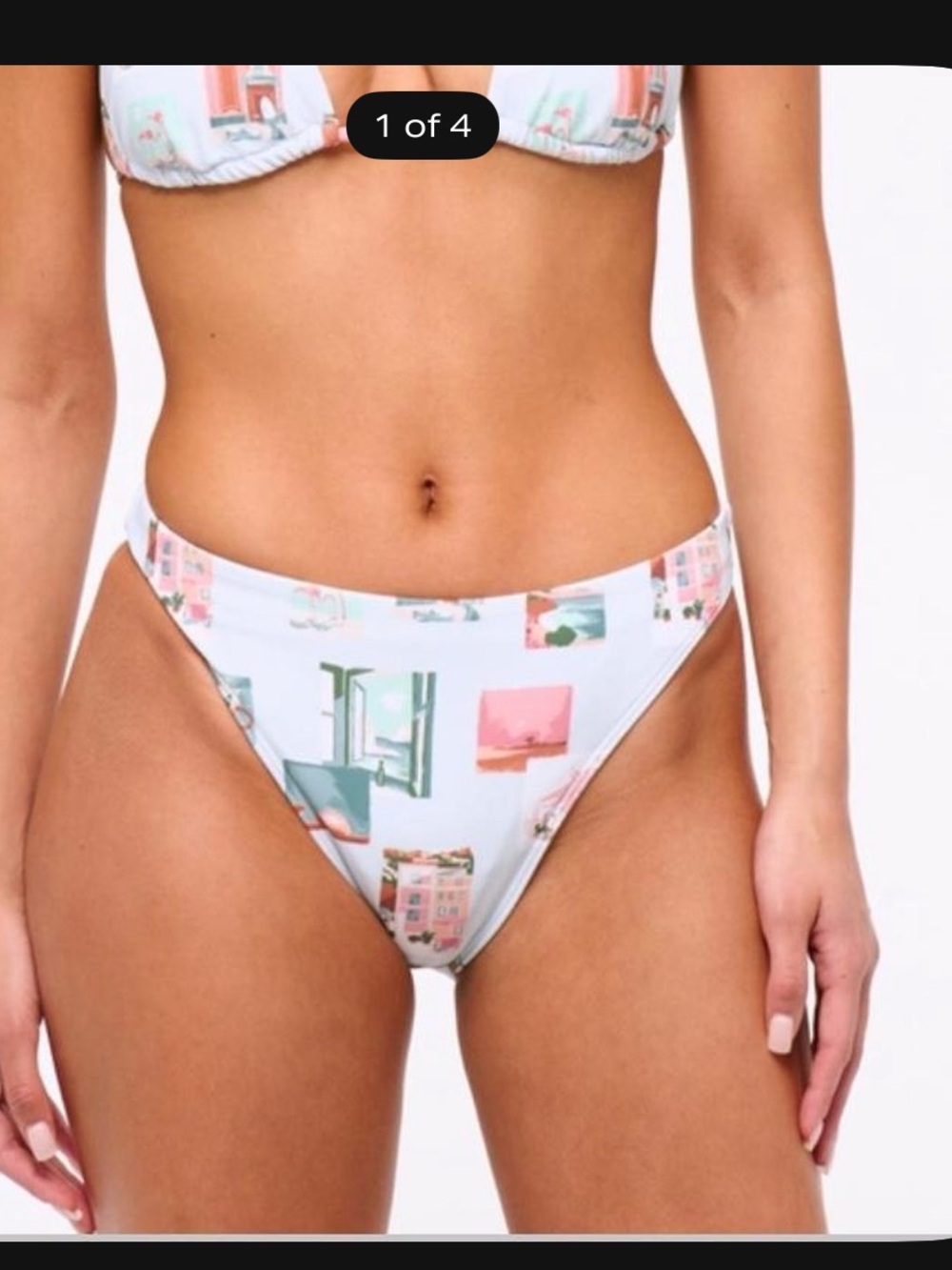 Abercrombie High-Cut Women’s Swim Bikini Bottom in White with Pastel Print